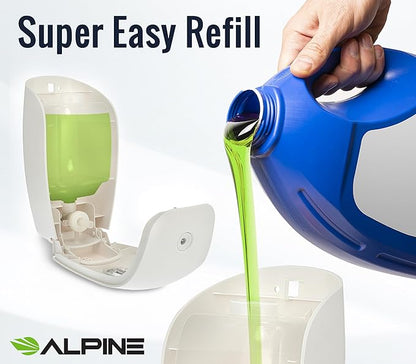 Alpine Manual Soap Dispenser Wall Mount - Commercial Soap Dispenser Wall Mounted for Liquid Soap & Hand Sanitizer in Bathroom, Kitchen, Refillable Large 800 ml Capacity (White)