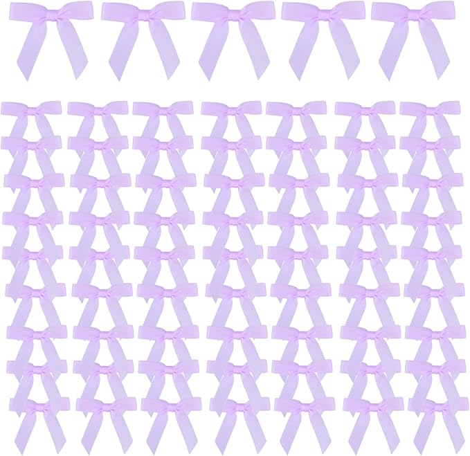Meseey 100 Pcs 1.5 Inches Premade Craft Bows Self Adhesive Light Purple Satin Ribbon Bows for Treat Bags Gift Wrapping Basket Wedding Baby Shower Brithday Party(Light Purple)