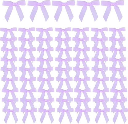 Meseey 100 Pcs 1.5 Inches Premade Craft Bows Self Adhesive Light Purple Satin Ribbon Bows for Treat Bags Gift Wrapping Basket Wedding Baby Shower Brithday Party(Light Purple)