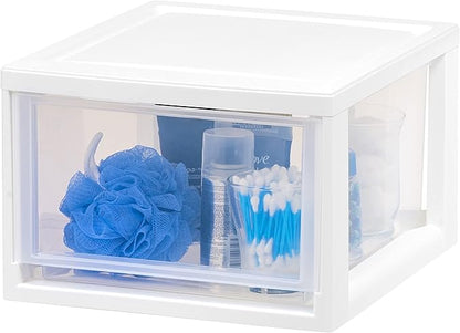 IRIS USA 14.5 Qt. Plastic Drawer Storage Organizer Stacking Drawers, 3-Pack, Stackable Unit with Sliding Drawer for Clothes Bedroom Kitchen Under Sink Pantry Craft Room Bathroom Dorm Office, White