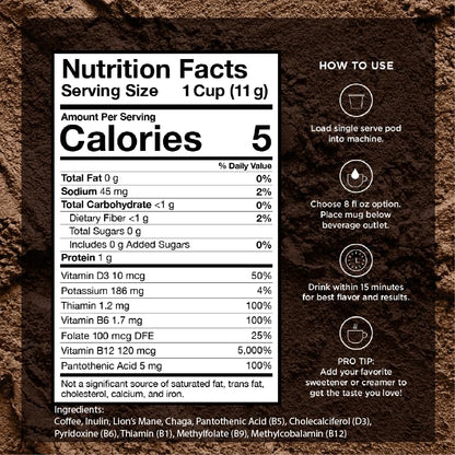 VitaCup Mushroom Medium Roast Coffee Pods, with Lions Mane, 32ct