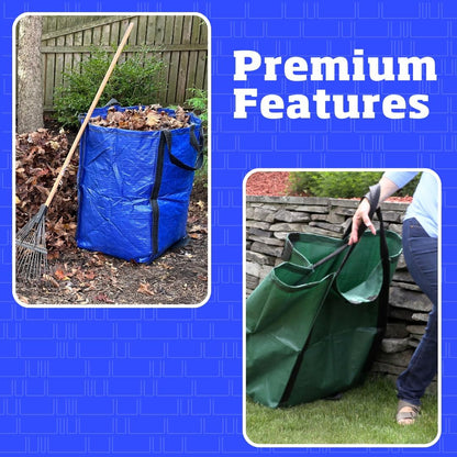 DURASACK Heavy Duty Home and Yard Bags 48-Gallon Reusable Self-Standing Lawn and Leaf Bags Garbage Can with Reinforced Handles, Gingham Blue, 3 Pack