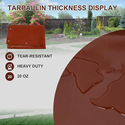 20 Oz Outdoor Vinyl Curtain with Double Sided Zip, Outdoor Clear Panel Curtain, Weather Resistant Outdoor Curtain for Pergola, Porch, Gazebos, with Rustproof Grommets (10'H x 10'W, Brown)