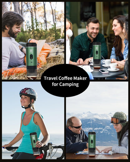 Portable Electric Espresso Machine, Travel Coffee Maker Brewer Compatible with Ground Coffee & NS Capsules (Green with LCD Screen)