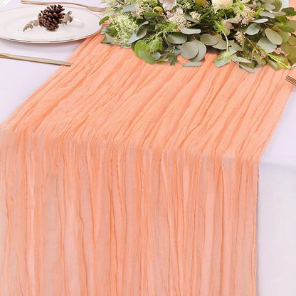 Peach Cheesecloth Table Runner 10FT Boho Gauze Fabric Table Runners 120 Inch Rustic Sheer Cheese Cloth Table Decorations for Wedding Bridal Home Decor Holiday Decor