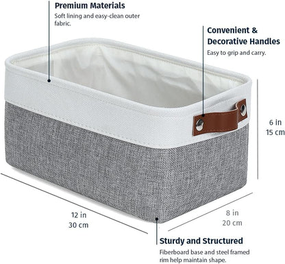 OrganiHaus Small Fabric Storage Bins for Shelves 6 Pack, 12x8in Closet Storage Bins for Shelves, Cloth Baskets for Organizing, Linen Closet Organizers, Fabric Basket, Gray/White