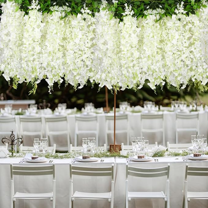 Alotiki Wisteria Hanging Flowers, Artificial Flowers for Decoration, Wedding, Garden, Wall,White 10 Pcs Total 60ft