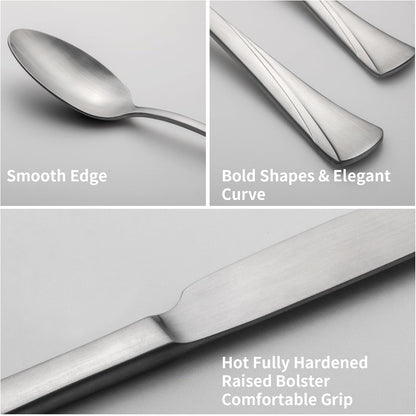 Alata Alice 40-Piece Silverware Set Stainless Steel Flatware Set,Service for 8,Matte Satin Polished Cutlery Set,Dishwasher Safe