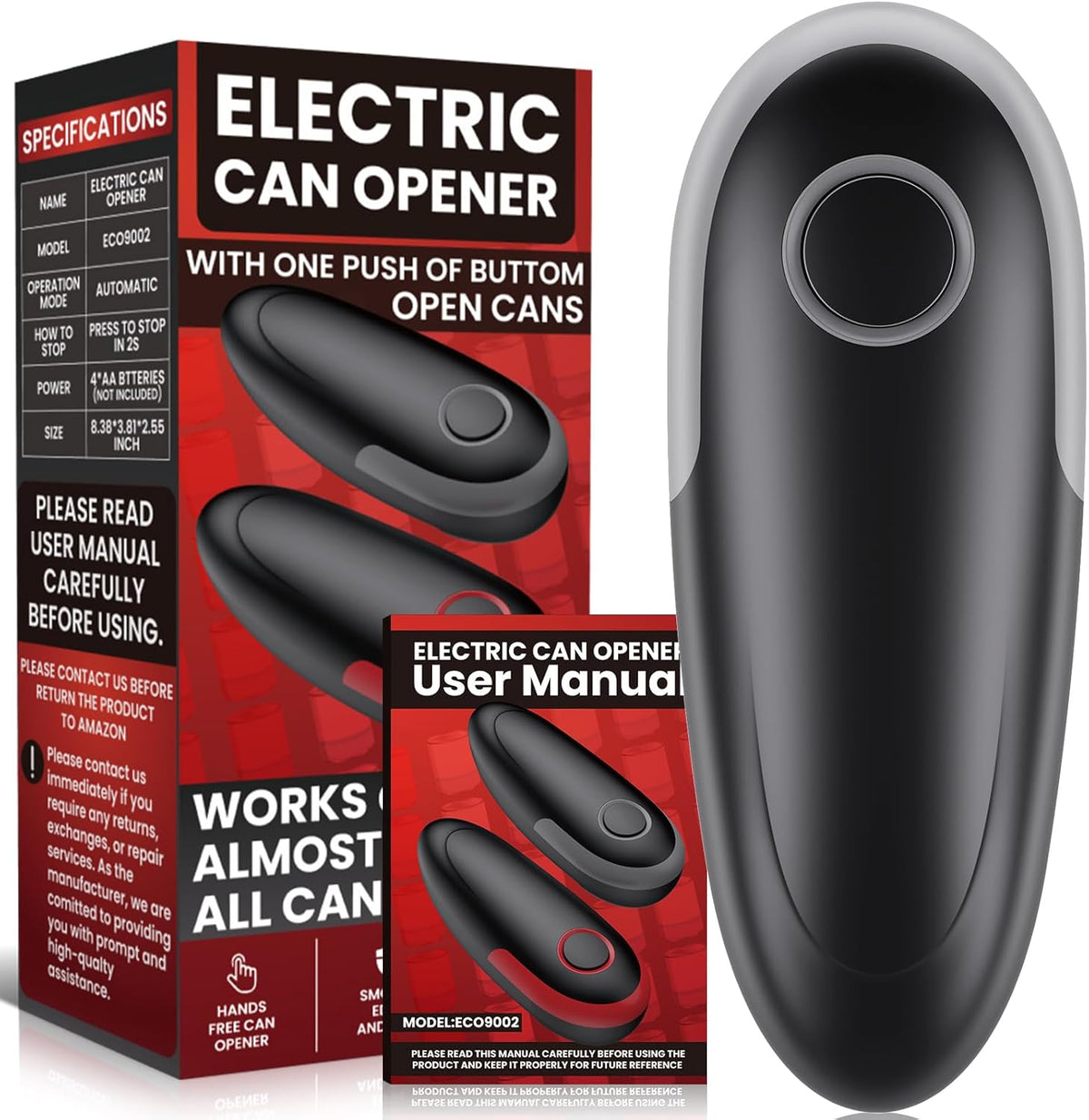 One Touch Electric Can Opener Fits All Can Sizes, Electric Can Openers for Kitchen Food Safe with Smooth Edge