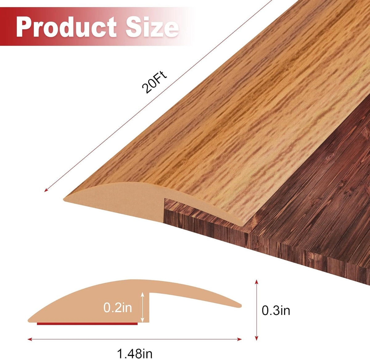20Ft Carpet Floor Transition Strip, Self Adhesive Floor Edging Trim Strip, PVC Threshold Cover for Doorway, Floor Divider Strip Suitable for Threshold Height Less Than 5 mm - Light Brown Coffee