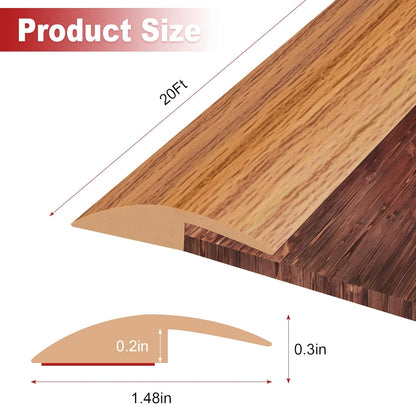 20Ft Carpet Floor Transition Strip, Self Adhesive Floor Edging Trim Strip, PVC Threshold Cover for Doorway, Floor Divider Strip Suitable for Threshold Height Less Than 5 mm - Light Brown Coffee