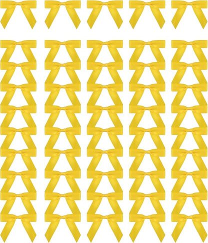 Meseey 100 Pcs 1.5 Inches Premade Craft Bows Self Adhesive Yellow Satin Ribbon Bows for Treat Bags Gift Wrapping Basket Wedding Baby Shower Brithday Party(Yellow)