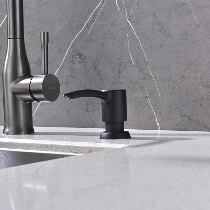 Kitchen Sink Soap Dispenser Matte Black, Built in Soap Dispenser Kitchen Countertop, ABS Pump Head with Refillable Bottle, Under Counter Dish Soap Hand Lotion Dispenser