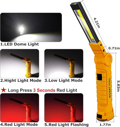2Pack LED Work Light, USB Rechargeable COB Light with Magnetic Base 360°Rotate and 5 Modes, Folding Flashlight Inspection Light for Car Repairing, Workshop, Household and Emergency Use, Large