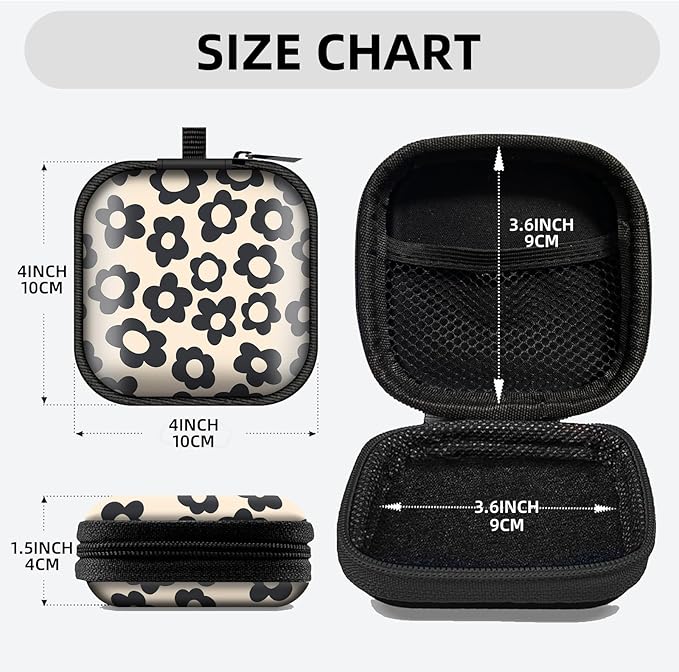Square Data Cable Earbud Charger Coin Storage Bag Shockproof and Drop-Proof EVA Material Compatible with AirPod(Beige Groovy Flower)