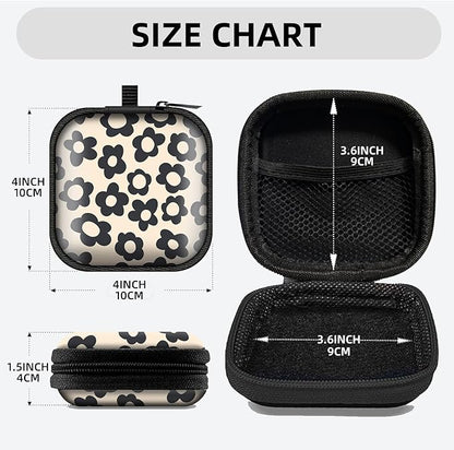 Square Data Cable Earbud Charger Coin Storage Bag Shockproof and Drop-Proof EVA Material Compatible with AirPod(Beige Groovy Flower)