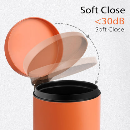 TIPGO Small Trash Can with Lid Soft Close, 4.5 Liters / 1.2 Gallon Bathroom Garbage Can, Mini Step Trash Bin, Stainless Steel Wastebasket for Bathroom, Bedroom, Office (Orange)