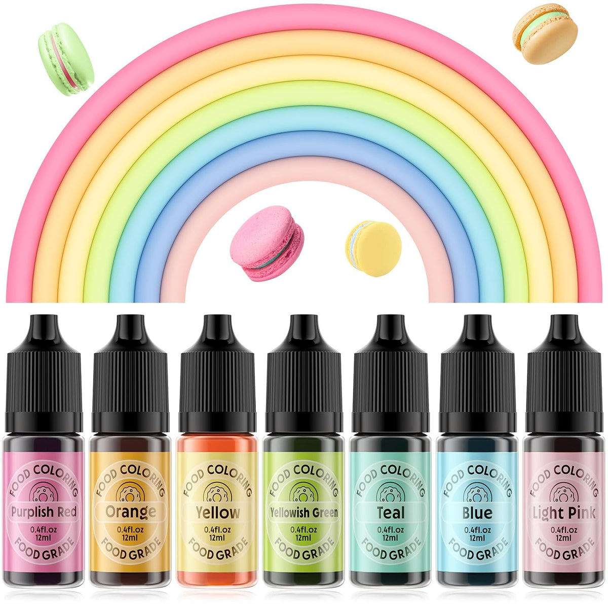 Food Coloring for Cake Decorating Macaron Edible Food Dye for Baking Royal Icing Cookie Supplies Gluten Free 7x12ml Food Grade Liquid Food Color Kits