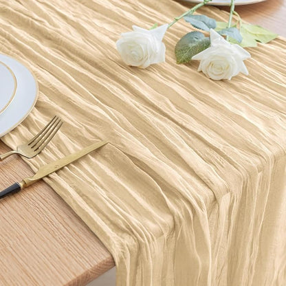 Asee'm Cheesecloth Table Runner 120 Inches Long Sand Boho Gauze Cheese Cloth Runner 10FT Rustic Sheer Fall Table Runners for Thanksgiving Wedding Party Baby Shower Decoration