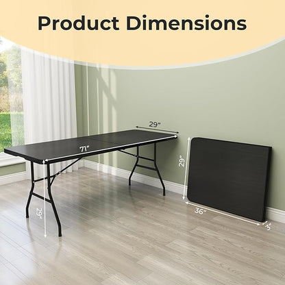 Goplus 6ft Folding Table, Indoor Outdoor Foldable Plastic Folding Tables, Heavy-Duty Rectangular Fold Up Table w/Handle, Portable Utility Card Table for Picnic, Party, Dining, Camping, Beach, Black