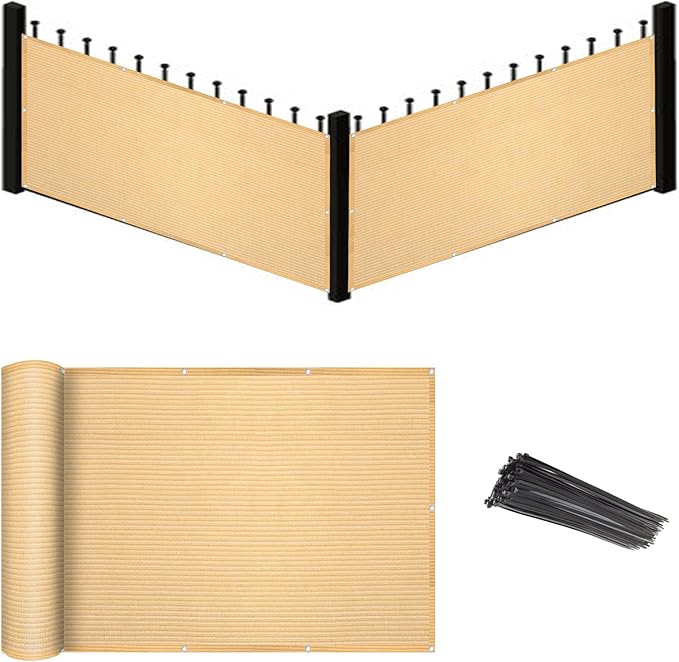 Eden's Decor Balcony Privacy Screen Beige 4'x 7' Cover Mesh Windscreen Weather-Resistant UV Protection for Backyard Deck, Patio, Balcony, Pool, Porch, Fence, Railing, Gardening