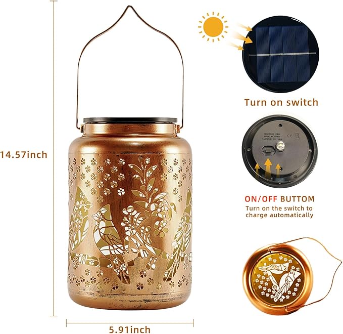 Mothers Day Gifts Cardinal Solar Lanterns Outdoor Waterproof, 14.6'' Large Solar Lamps, Upgraded 2000mAH Battery, Metal Birthday Gifts for Women Mom Grandma, Garden Yard Patio Decor