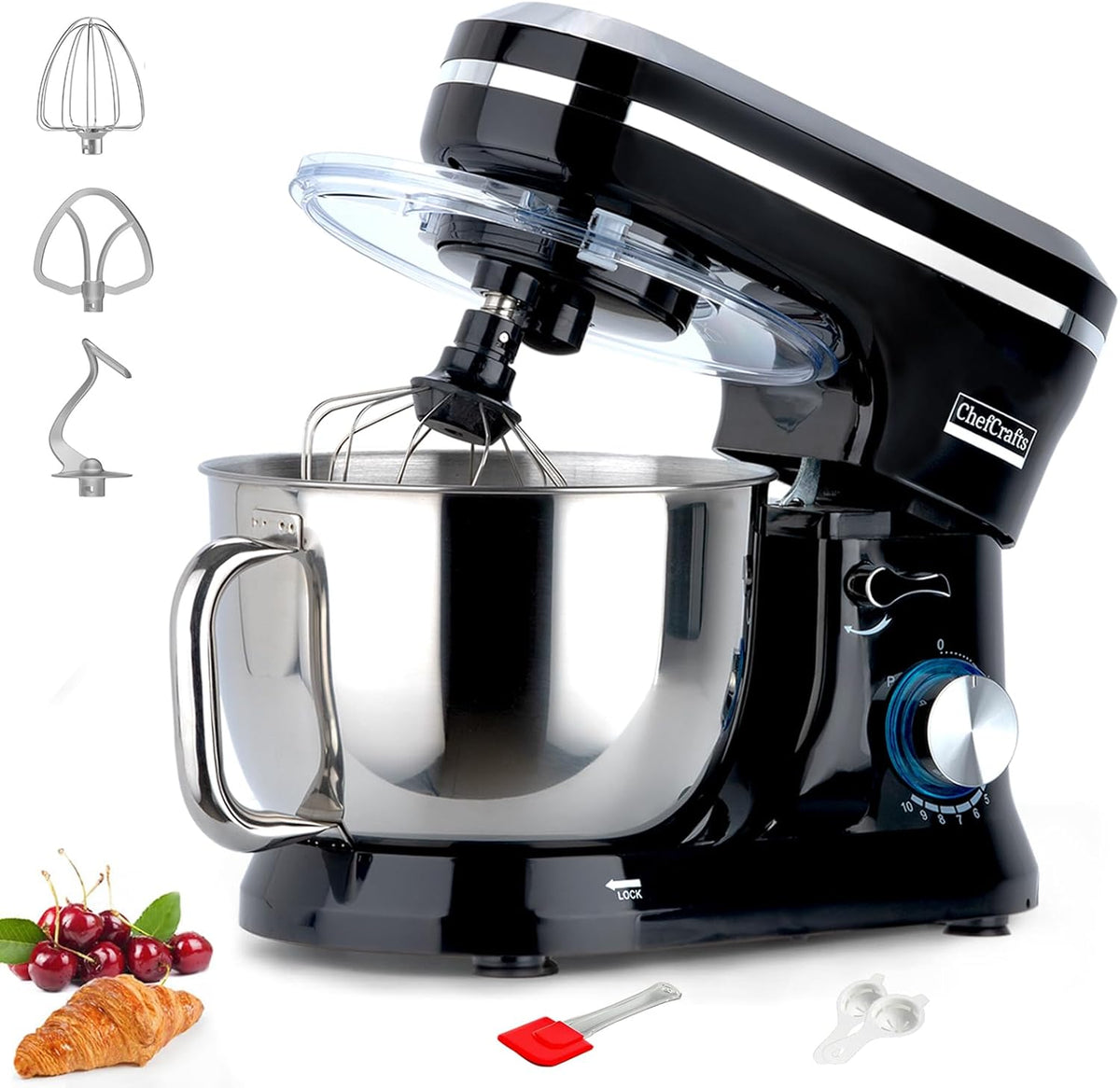 Household Stand Mixer with 6.5 Quart Bowl, Electric Food Mixer 10+p Speeds 660W, Kitchen Tilt-Head Bread Dough and Cake Mixers with Dough Hook, Whisk