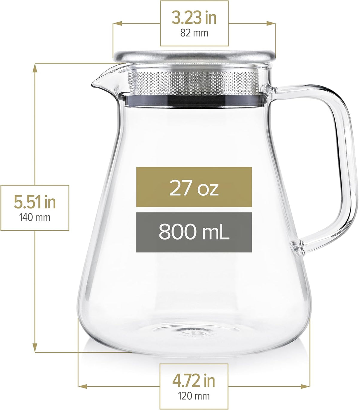 Teabloom One-Touch Tea Maker, 2-in-1 Teapot and Kettle with Stainless Steel Filter Lid for Loose Tea – Stain-free Borosilicate Glass Teapot (27 Oz)