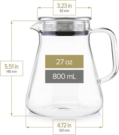 Teabloom One-Touch Tea Maker, 2-in-1 Teapot and Kettle with Stainless Steel Filter Lid for Loose Tea – Stain-free Borosilicate Glass Teapot (27 Oz)