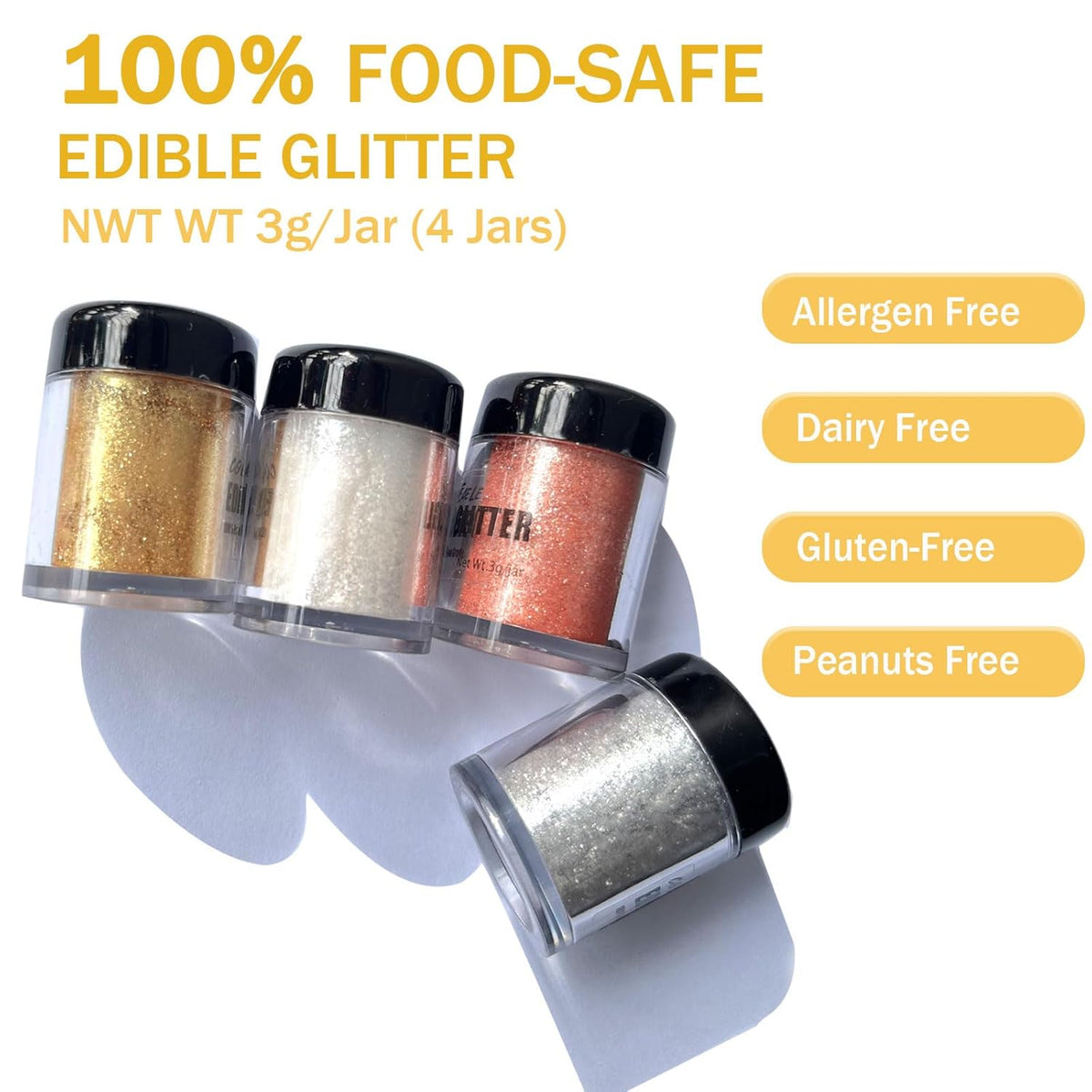Edible Glitter for Drinks Cakes Christmas Set - Colaele 4 Colors Shimmering Luster Dust Disco Glitter Food Grade Metallic Food Coloring Glimmer for