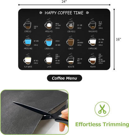 Matace Designer Coffee Bar Mat, Large 16 x 24 Inches, Rubber Backing, Absorbent Dish Drying Mat for Kitchen Countertop, Heat Resistant, Black