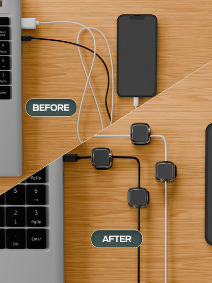 6-Pack Black Magnetic Cord Organizer for Desk, Magnetic Cable Clips with Strong Magnetic Lid, Holds Cables Firmly, 7 mm Cable Organizer & HDMI Cord Holder for Nightstand with Strong Adhesive Pad