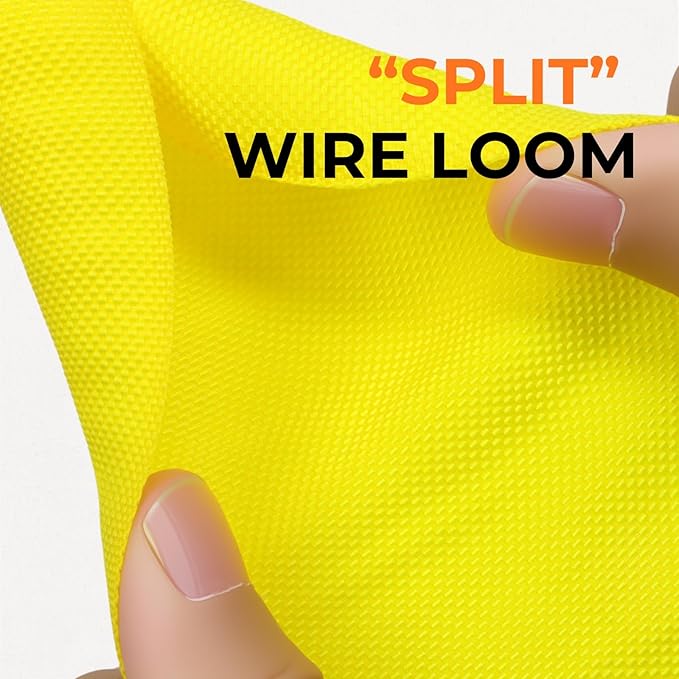 5/16 inch Split Braided Cable Management Sleeve for USB Cable Power Cord Audio Video Cable, Wire Loom Cord Protector from Cat Dog Chewing (Yellow, 25FT)