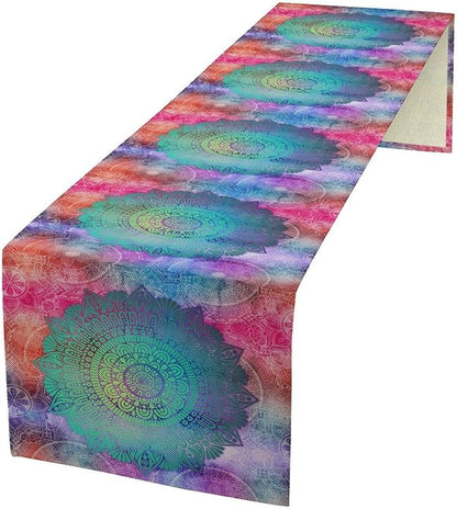 Bohemian Flroal Table Runner, Vintage Colorful Pink Boho Geometric Mandala Flower Paisley Rustic Coffee Table Center Decor for Family Kitchen and Living Room Outdoor Table Decorations, 13"x108"