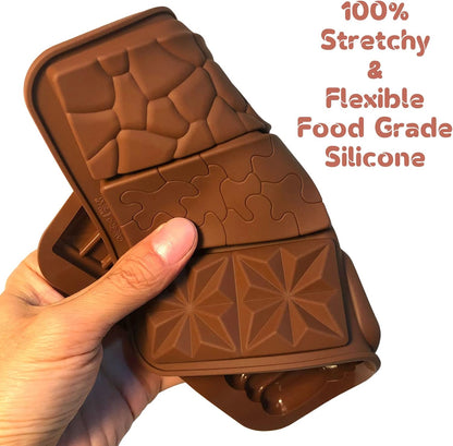 C-CO 6 in 1 Silicone Break Apart Chocolate Bar Mold, Silicone Molds for Wax Melts Non Stick Homemade Protein and Energy Bar Mould, Pack of 2