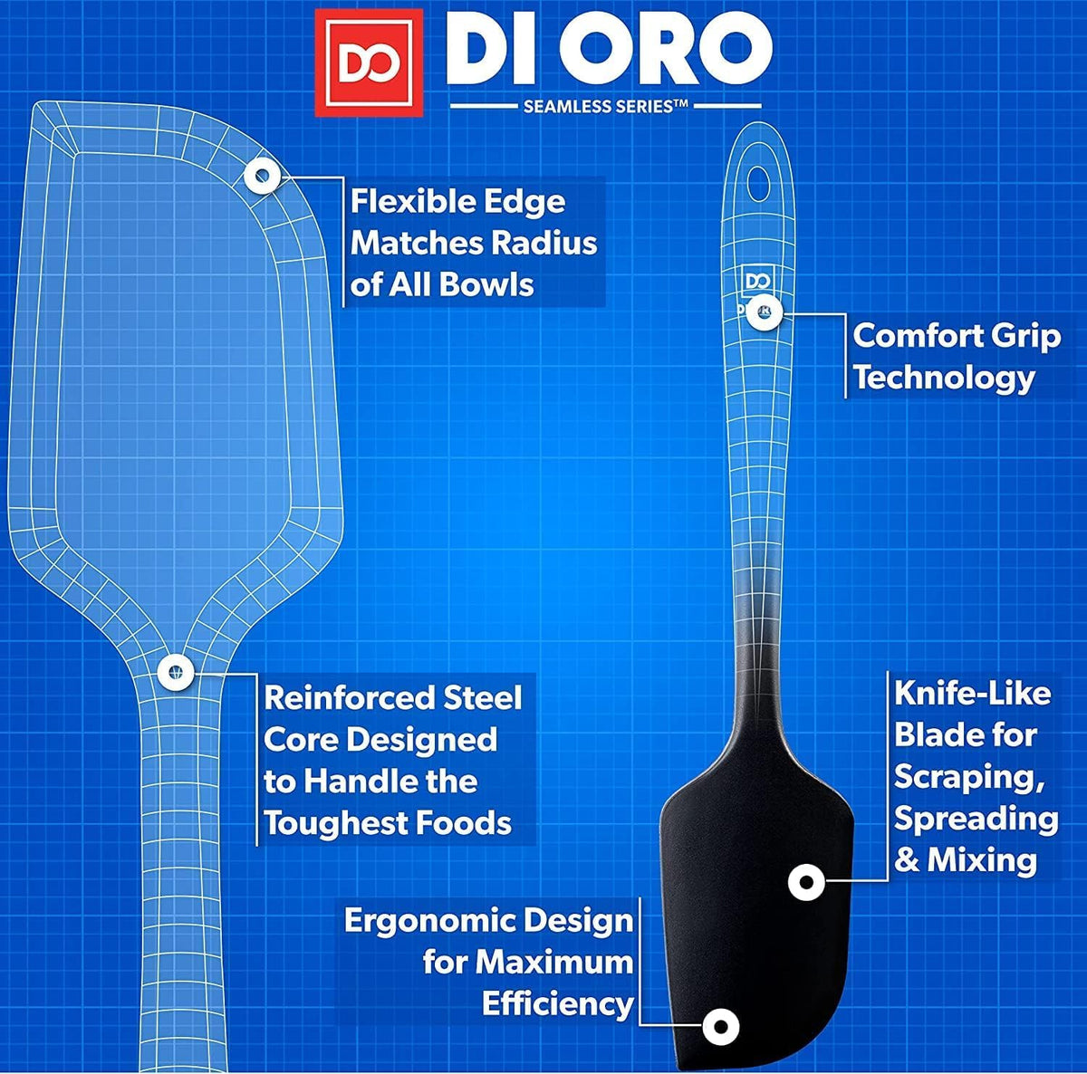 DI ORO Silicone Spatula Set - Rubber Kitchen Spatulas for Baking, Cooking, & Mixing