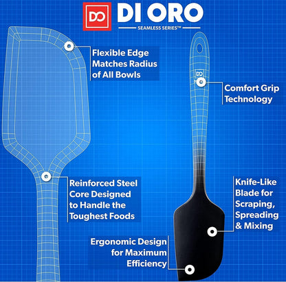 DI ORO Silicone Spatula Set - Rubber Kitchen Spatulas for Baking, Cooking, & Mixing