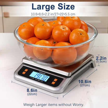 88lb Food Scale, Commercial Kitchen Scale Plug-in Usable with Full View LCD Display, Stainless Steel, for Baking, Bread, Cooking, Meat, Vegetables