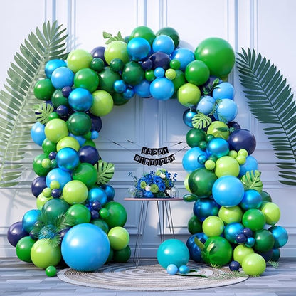 FunHot Blue Green Balloon Arch Kit, Dinosaur Balloon Garland Kit with Fruit Green Dark Navy Blue Latex Balloons for Boys Baby Shower Jungle Safari Kids Dinosaur Themed Birthday Party Decorations