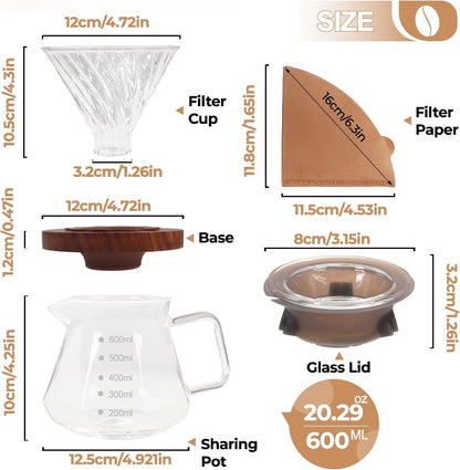 Pour Over Coffee Maker 600ml Borosilicate Glass Drip