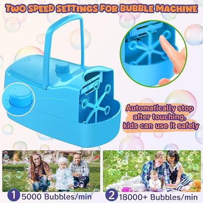 Bubble Machine, 18000+ Bubbles Per Minute Bubble Maker Blower for Kids Toddlers with 2 Speeds,6 Wands,Operated by Batteries or Plug-in for Outdoor/Indoor Birthday Parties,Wedding (Blue)