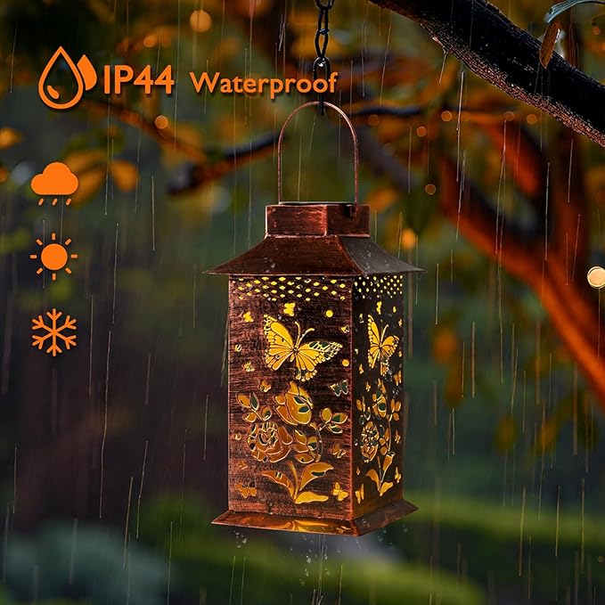 Homemory Butterfly Solar Lanterns Outdoor Waterproof, Birthday Gifts for Women Mom Grandma, LED Metal Decoration for Outside, Yard, Backyard, Porch, Lawn