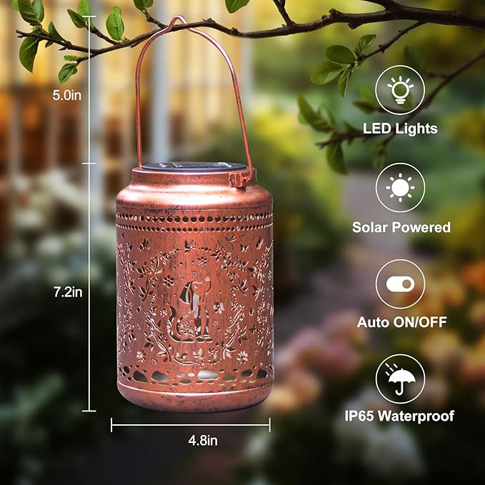 YISITEONE Dog Outdoor Solar Lanterns, Garden Waterproof Metal Hanging Decor Lights for Patio Yard Pathway Lawn Front Porch, Birthday Gardening Dog Lovers Gifts for Women Mom Grandma