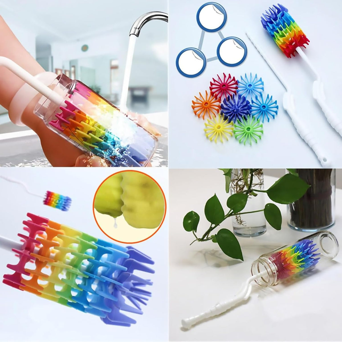 Rayhee Bottle Brush Cleaner-Baby Milk Bottle Cleaner Soft Silicone Bottle Brusher / 360 Degree Rotating Long Handle Brush for Washing Glassware, Cup, Decanter, Narrow Neck Brewing Bottle