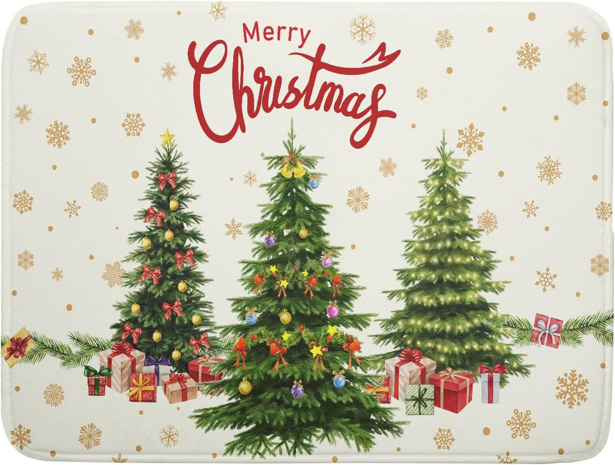 Merry Christmas Dish Drying Mats for Kitchen Counter 16x18 Inch Christmas Tree Dish Drainer Mats Dry Pad Xmas Forest Drying Mat for Dish Christmas