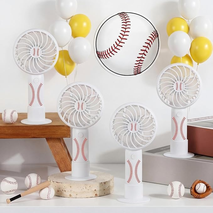 Nuanchu 12 Pcs Mini Portable Baseball Fan 3 Speed Personal Handheld Small Powerful Rechargeable Fan with Base USB for Baseball Team Gift Game Outdoor Sport Party Favors(White)