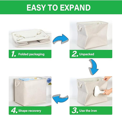 Bidtakay Extra Large Storage Baskets for Organizing Clothes Storage Bins 3 Pack Fabric Storage Bins for Shelves Linen Collapsible Organizer for Closet-Light Biege