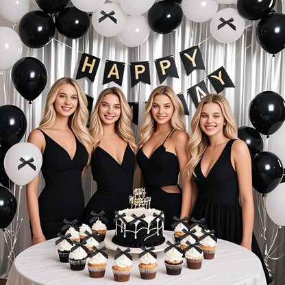 24Pcs Bow Cupcake Toppers - Black Bow Cake Topper Birthday Decorations, Bowknot Cupcake Picks for Coquette Bow Theme Party Decoration Bachelorette