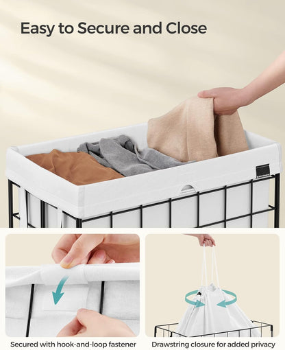 SONGMICS Laundry Hamper, 29 Gal. (110L) Laundry Basket, Collapsible Clothes Hamper, Removable and Washable Liner, Metal Wire Frame, for Bedroom Bathroom, Cream White ULCB111W01