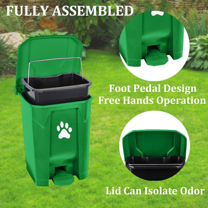 Outdoor Dog Poop Trash Can, Dog Waste Trash Can Pooper Scooper for Yard Garden Kitchen with Lid, Pedal, Removable Inner Bin, Large Waste Bag, Green (Fully Assembled)